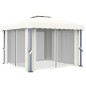 vidaXL Cenador con cortina y tira de luces LED aluminio crema 3x3 m