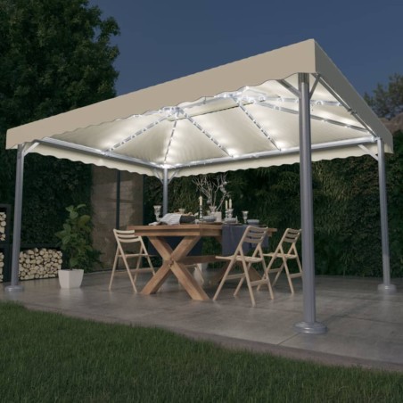 vidaXL Cenador con tira de luces LED aluminio crema 400x300 cm