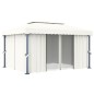 vidaXL Cenador con cortina y tira de luces LED aluminio crema 4x3 m vidaXL Cenador con cortina y tira de luces LED aluminio crema 4x3 m