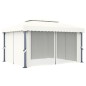 vidaXL Cenador con cortina y tira de luces LED aluminio crema 4x3 m vidaXL Cenador con cortina y tira de luces LED aluminio crema 4x3 m