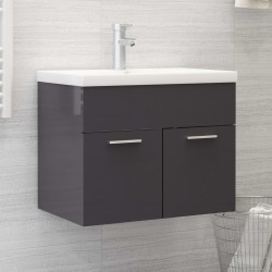 vidaXL Mueble con lavabo madera de ingeniería gris brillo
