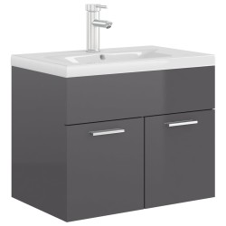 vidaXL Mueble con lavabo madera de ingeniería gris brillo