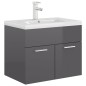 vidaXL Mueble con lavabo madera de ingeniería gris brillo vidaXL Mueble con lavabo madera de ingeniería gris brillo