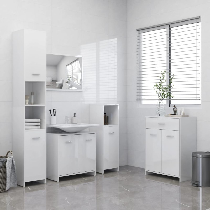 vidaXL Juego de muebles de baño de 4 piezas blanco brillante vidaXL Juego de muebles de baño de 4 piezas blanco brillante