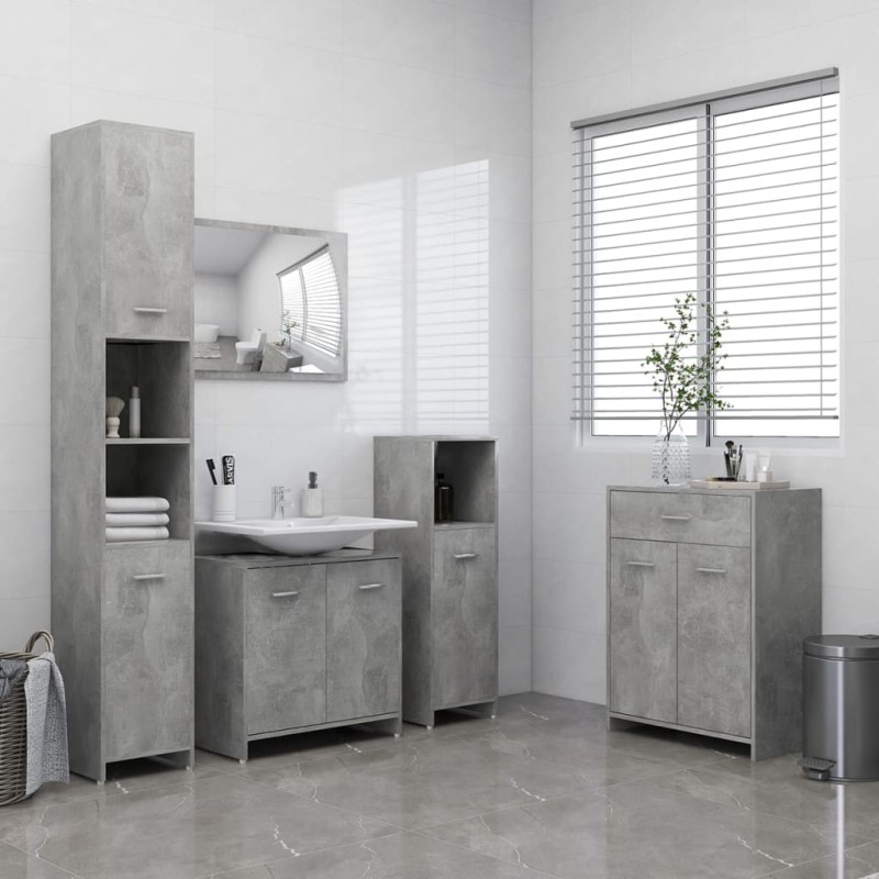 vidaXL Juego de muebles de baño 4 uds madera ingeniería gris hormigón vidaXL Juego de muebles de baño 4 uds madera ingeniería gris hormigón