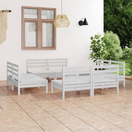 vidaXL Juego de muebles de jardín 8 pzas madera maciza de pino blanco