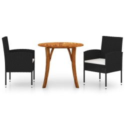vidaXL Juego de comedor para jardín 3 piezas negro