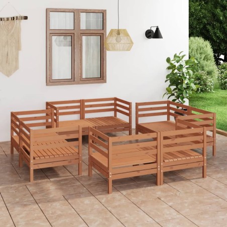 vidaXL Juego muebles de jardín 8 pzas madera maciza pino marrón miel