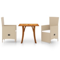 vidaXL Juego de comedor para jardín 3 piezas beige