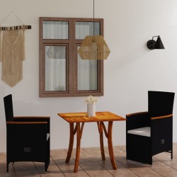 vidaXL Juego de comedor para jardín 3 piezas negro
