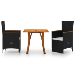 vidaXL Juego de comedor para jardín 3 piezas negro