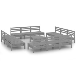vidaXL Juego de muebles de jardín 13 piezas madera maciza de pino gris