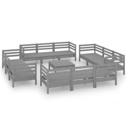vidaXL Juego de muebles de jardín 13 piezas madera maciza de pino gris