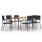vidaXL Set de muebles de comedor de jardín 7 piezas ratán PE negro
