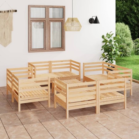 vidaXL Juego de muebles de jardín 9 piezas madera maciza de pino