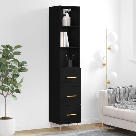 vidaXL Aparador de madera contrachapada negro 34,5x34x180 cm