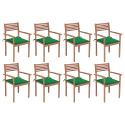 vidaXL Sillas apilables de jardín 8 uds madera de teca con cojines