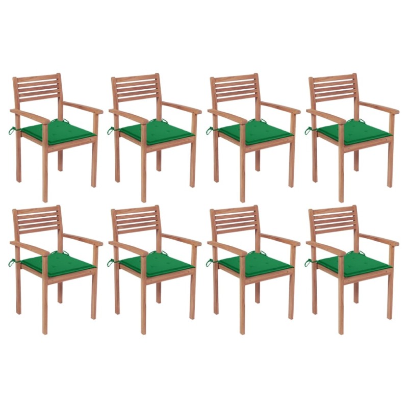 vidaXL Sillas apilables de jardín 8 uds madera de teca con cojines vidaXL Sillas apilables de jardín 8 uds madera de teca con cojines