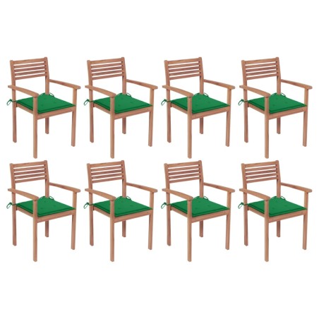 vidaXL Sillas apilables de jardín 8 uds madera de teca con cojines