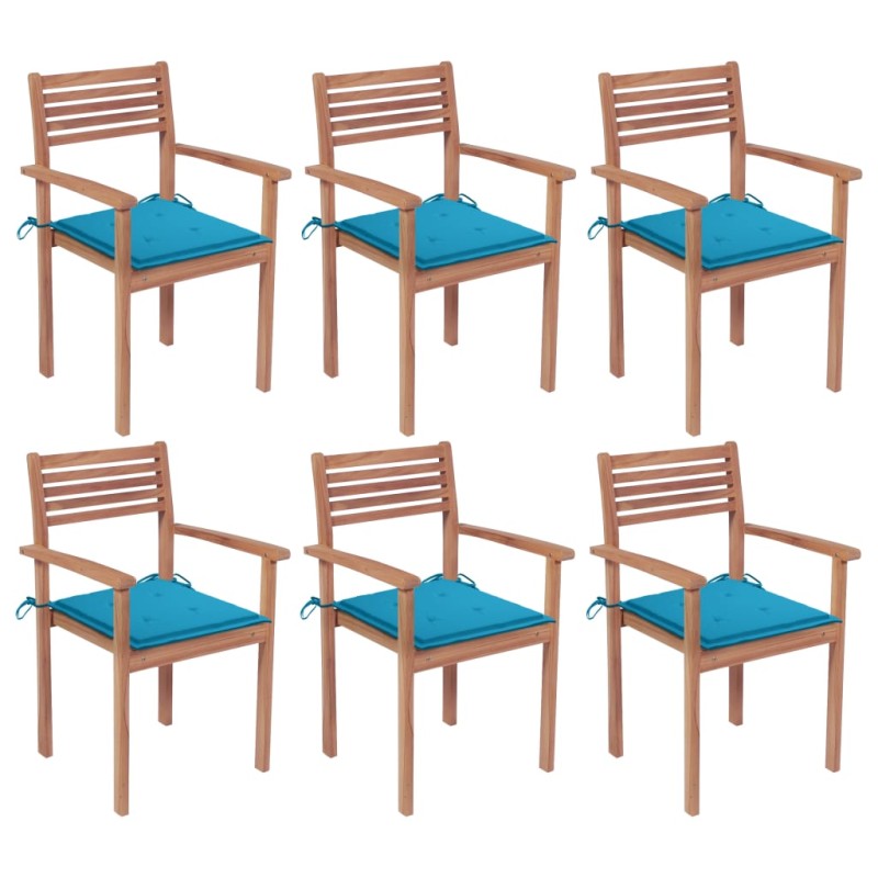 vidaXL Sillas apilables de jardín 6 uds madera de teca con cojines vidaXL Sillas apilables de jardín 6 uds madera de teca con cojines