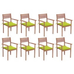 vidaXL Sillas apilables de jardín 8 uds madera de teca con cojines