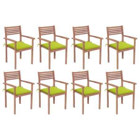 vidaXL Sillas apilables de jardín 8 uds madera de teca con cojines
