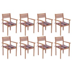 vidaXL Sillas apilables de jardín 8 uds madera de teca con cojines