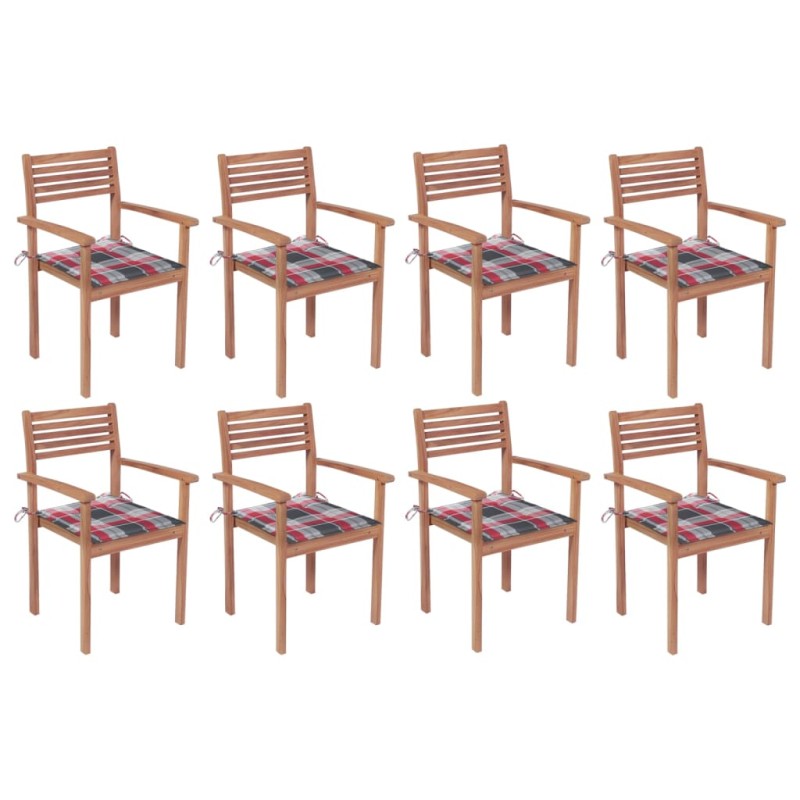 vidaXL Sillas apilables de jardín 8 uds madera de teca con cojines vidaXL Sillas apilables de jardín 8 uds madera de teca con cojines