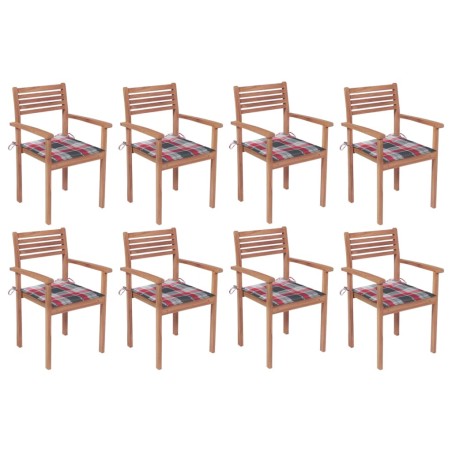 vidaXL Sillas apilables de jardín 8 uds madera de teca con cojines