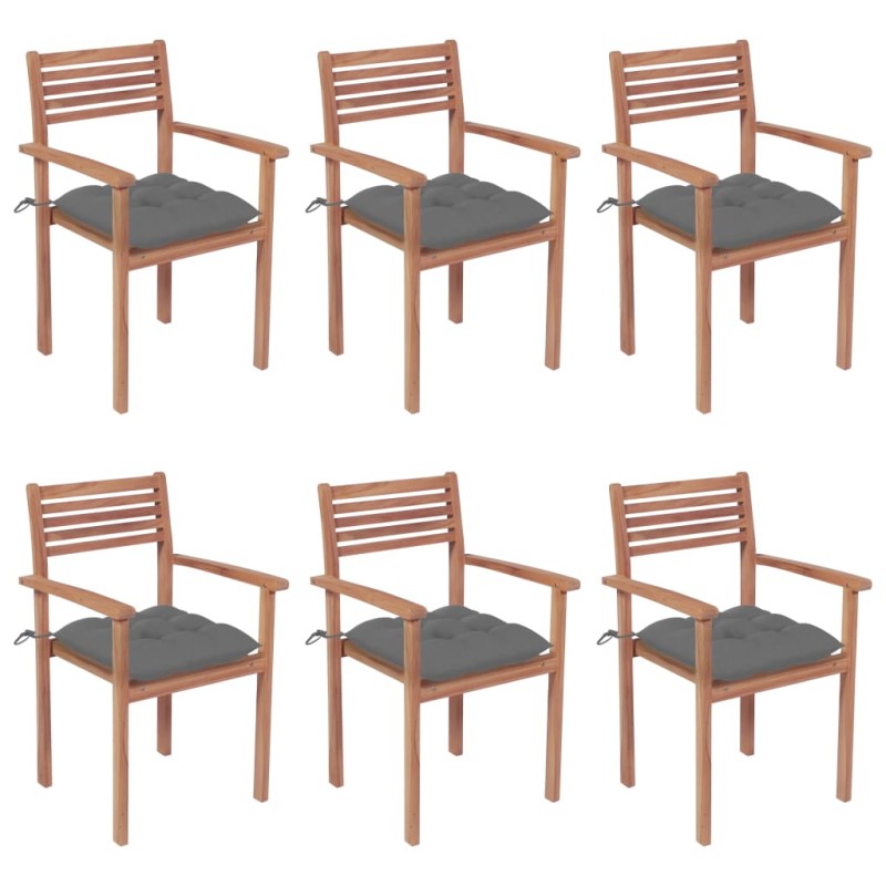 vidaXL Sillas apilables de jardín 6 uds madera de teca con cojines vidaXL Sillas apilables de jardín 6 uds madera de teca con cojines