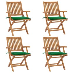 vidaXL Sillas de jardín plegables 4 uds madera maciza teca con cojines