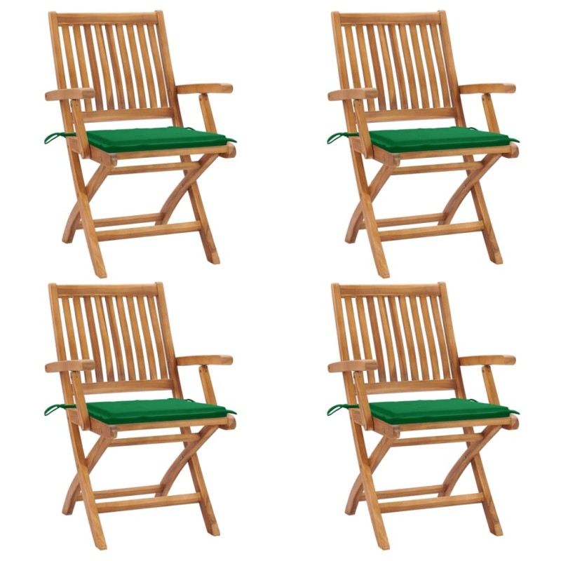 vidaXL Sillas de jardín plegables 4 uds madera maciza teca con cojines vidaXL Sillas de jardín plegables 4 uds madera maciza teca con cojines