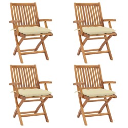 vidaXL Sillas de jardín plegables 4 uds madera maciza teca con cojines