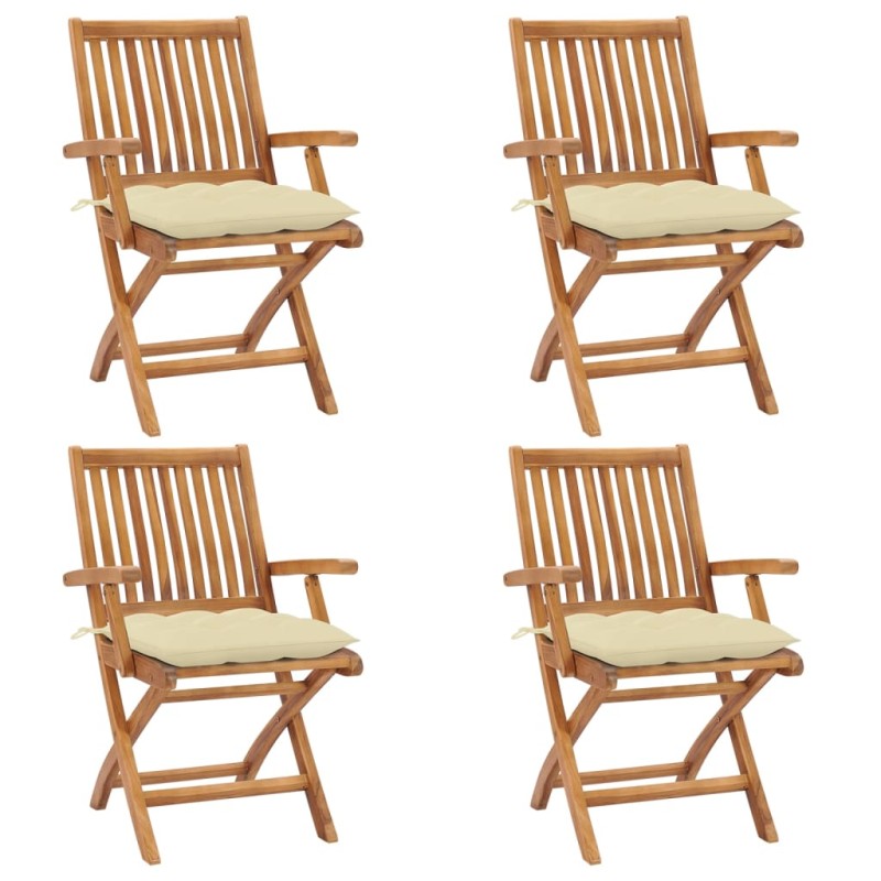 vidaXL Sillas de jardín plegables 4 uds madera maciza teca con cojines vidaXL Sillas de jardín plegables 4 uds madera maciza teca con cojines