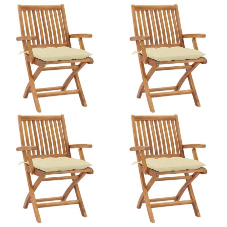 vidaXL Sillas de jardín plegables 4 uds madera maciza teca con cojines