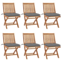 vidaXL Sillas de jardín plegables 6 uds madera maciza teca con cojines