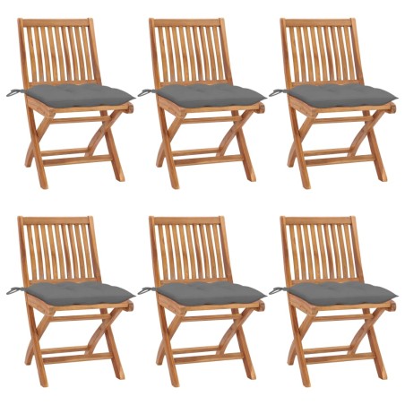 vidaXL Sillas de jardín plegables 6 uds madera maciza teca con cojines