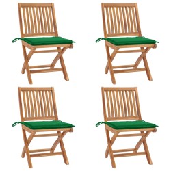 vidaXL Sillas de jardín plegables 4 uds madera maciza teca con cojines