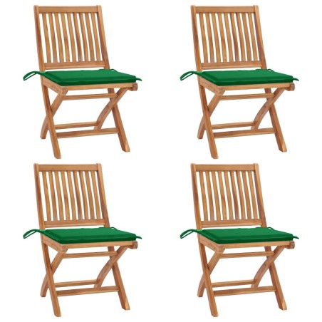 vidaXL Sillas de jardín plegables 4 uds madera maciza teca con cojines