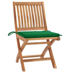 vidaXL Sillas de jardín plegables 4 uds madera maciza teca con cojines
