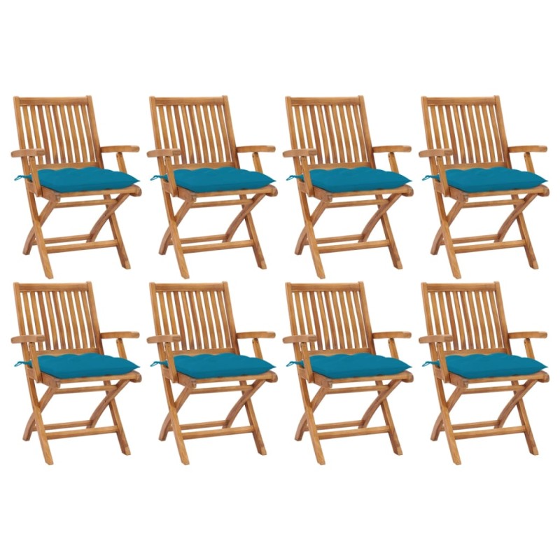 vidaXL Sillas de jardín plegables 8 uds madera maciza teca con cojines vidaXL Sillas de jardín plegables 8 uds madera maciza teca con cojines