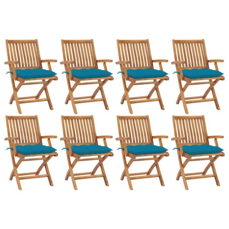 vidaXL Sillas de jardín plegables 8 uds madera maciza teca con cojines