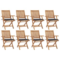 vidaXL Sillas de jardín plegables 8 uds madera maciza teca con cojines