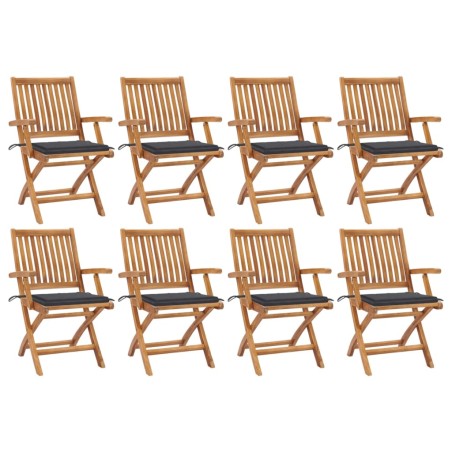 vidaXL Sillas de jardín plegables 8 uds madera maciza teca con cojines