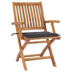 vidaXL Sillas de jardín plegables 8 uds madera maciza teca con cojines