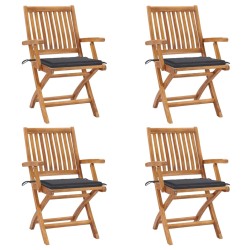 vidaXL Sillas de jardín plegables y cojines 4 udes madera maciza teca