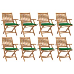 vidaXL Sillas de jardín plegables 8 uds madera maciza teca con cojines