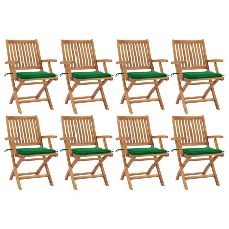vidaXL Sillas de jardín plegables 8 uds madera maciza teca con cojines