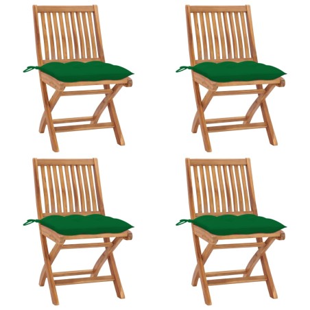 vidaXL Sillas de jardín plegables 4 uds madera maciza teca con cojines