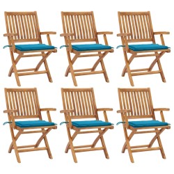 vidaXL Sillas de jardín plegables 6 uds madera maciza teca con cojines